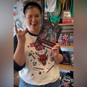 Netflix Hellfire Club Raglan Tee - White & Black with Red Graphic